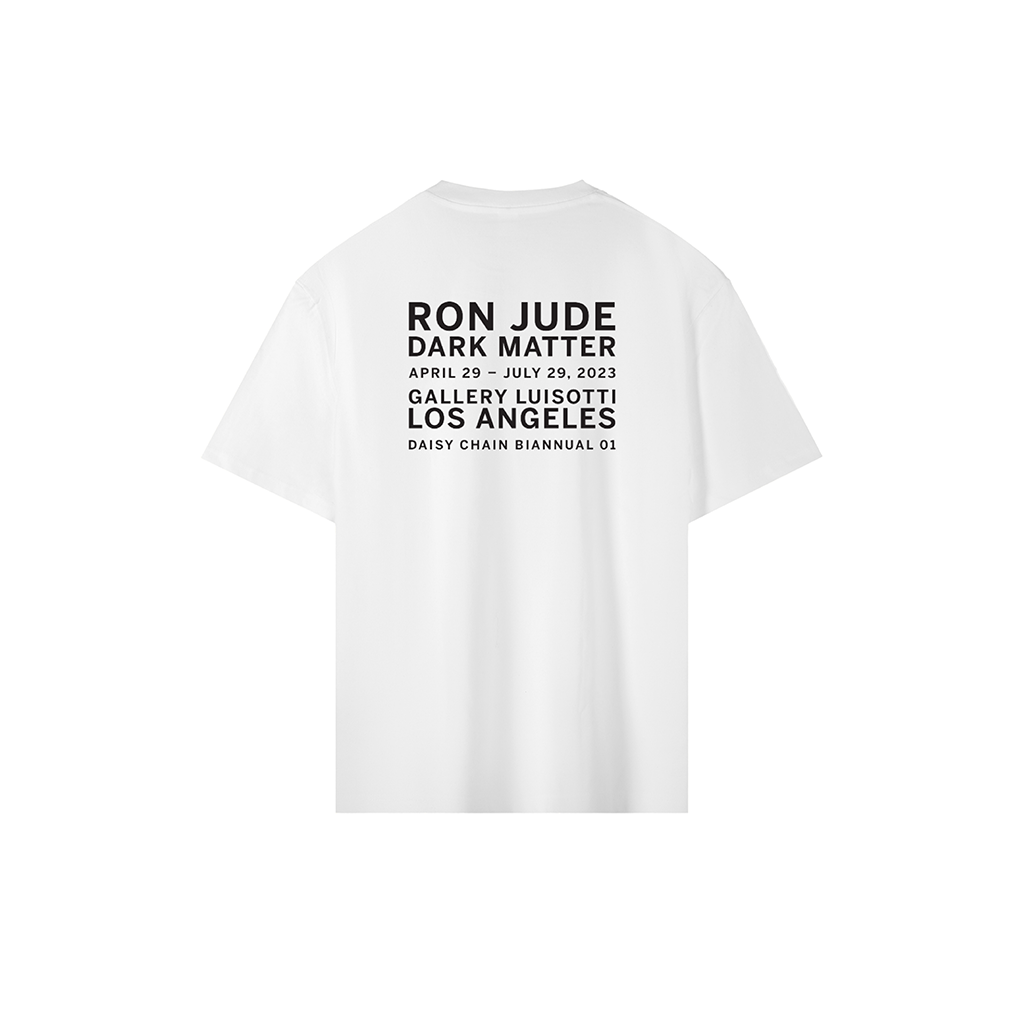 Back features black exhibition text: Ron Jude Dark Matter April 29 – July 29, 2023 at Gallery Luisotti, Los Angeles
