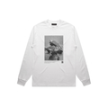 Ron Jude Wrestlers #03 halftone print on a white oversized unisex long sleeve t-shirt.